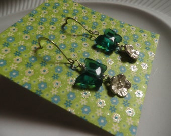 Glass Butterfly and Silver Posie EARRINGS, dangle