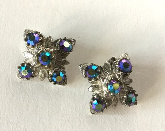 Vintage Aurora Borealis Clip On Earrings
