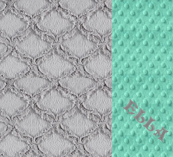 Minky Girl Baby Blanket, Mint Opal Gray Lattice Personalized Baby Blanket - Nursery Decor Girl // Minky Baby Blanket