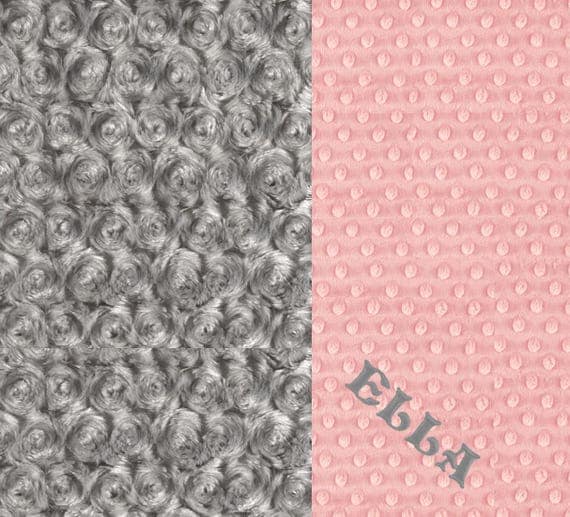 Pink Gray Blanket / 42 x 55 Baby Minky Blanket Girl, Pink Gray Rose Swirl Personalized Baby Blanket // Pink Baby Blanket / Crib Blanket