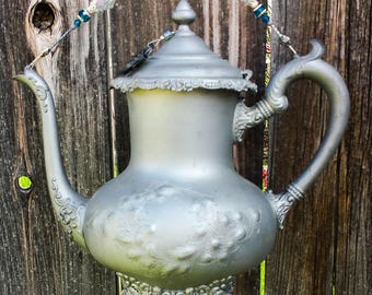 French Repousse'!--Antique Teapot given new life as a Windchime