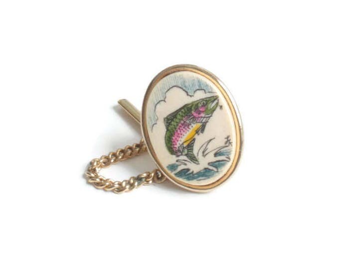 Colorful Rainbow Trout Fish Tie Tack Ox Bone Scrimshaw Vintage Gift for Him