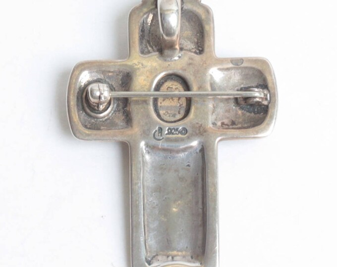Carolyn Pollack Relios Sterling Cross Pendant Enhancer Brooch Inlaid Stone Vintage