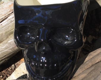 Skull, planter, skull planter, head planter, ceramic, Black, unusual, house plant