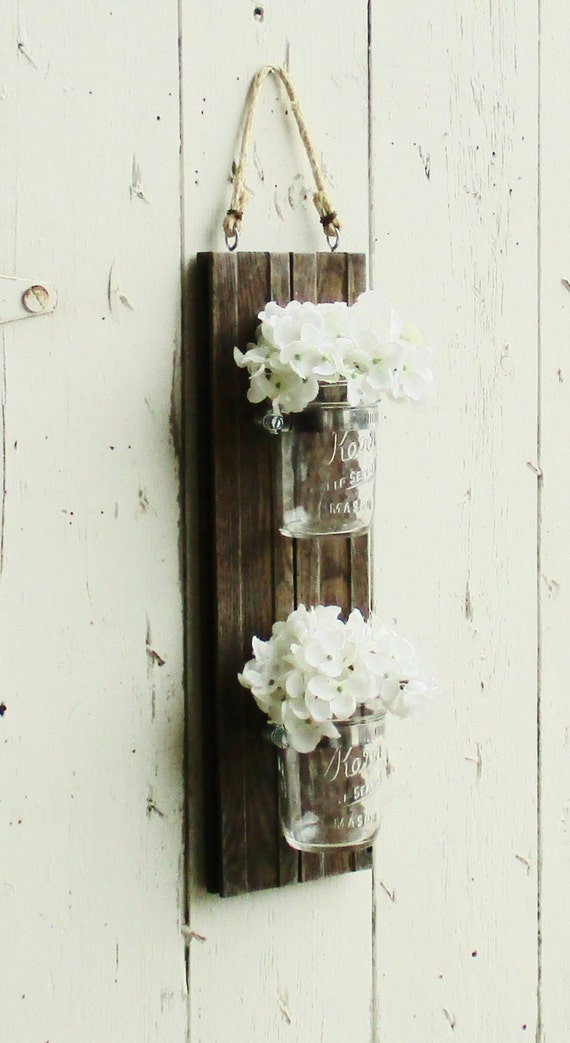 Large Hanging Mason Jar Wall Sconce on Reclaimed Oak