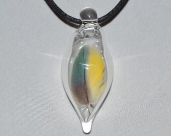 Boro Glass Feather Pendant - Handblown Boro Lampwork Glass Jewelry-
