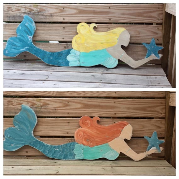 Mermaid LARGE Wall Art Choose Your Haircolor Beach and Coastal