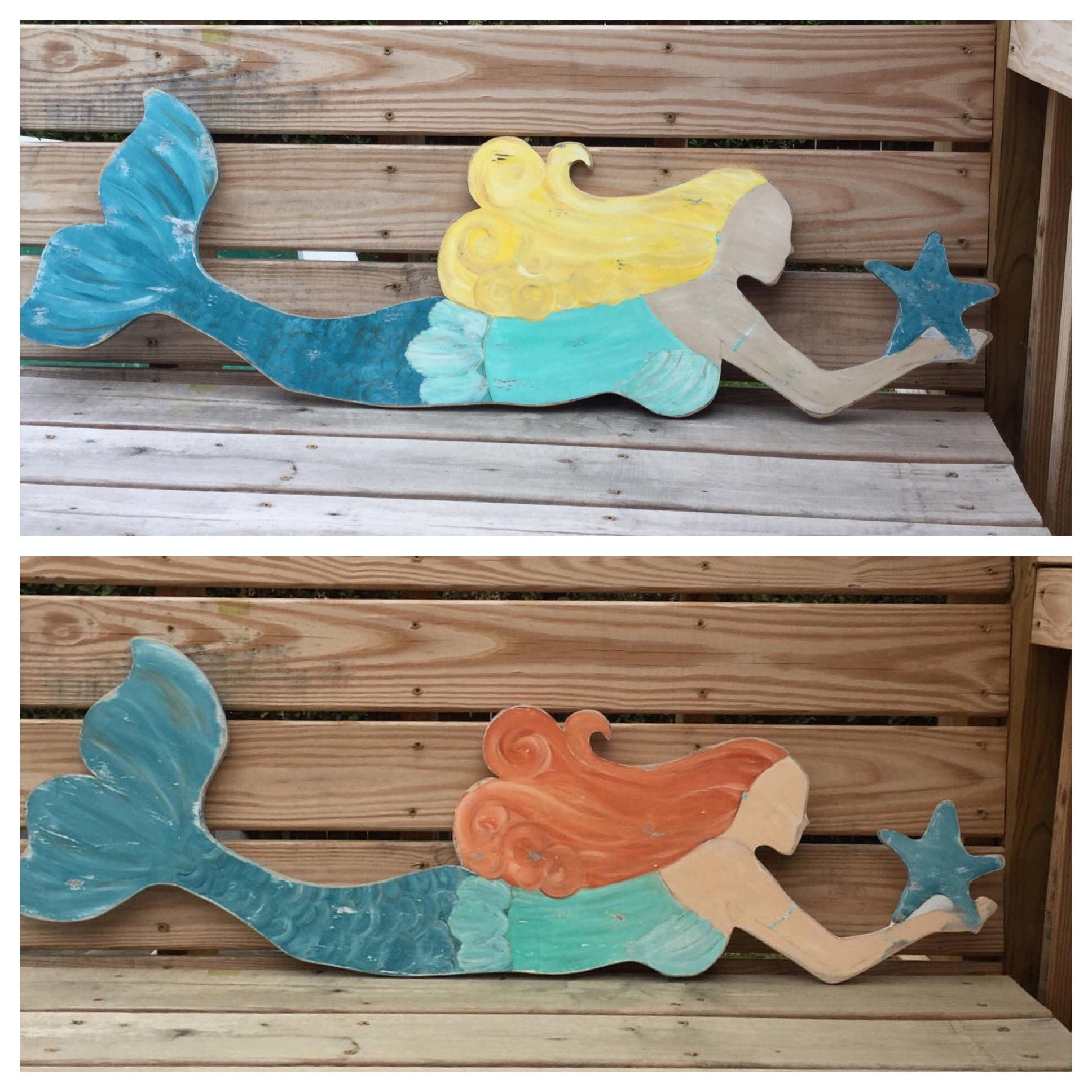 Mermaid LARGE Wall Art Choose Your Haircolor Beach and Coastal