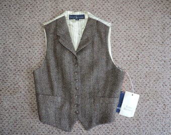 vintage Ralph Lauren tweed vest equestrian wool herringbone Annie Hall style medium new old stock