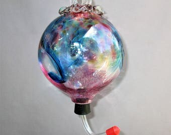 Hand Blown Art Glass Hummingbird Feeder