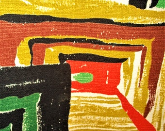 Vintage barkcloth cotton fabric curtain drapery panel, mid century modern abstract op art, 'Doric'