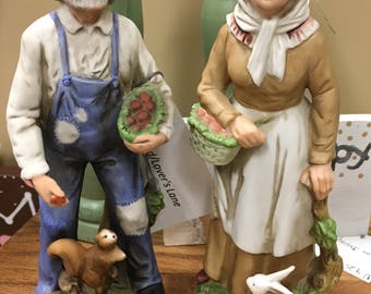 Vintage Porcelain Farm Couple Figurines Set Homco for Home Interiors Home Decor Collectible Figurines