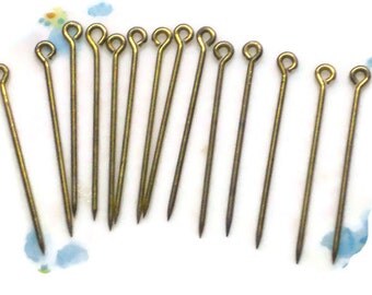 Vintage Eye Pins EyePins Backs Brooch Findings Raw Brass Pointed Sharp. #1579
