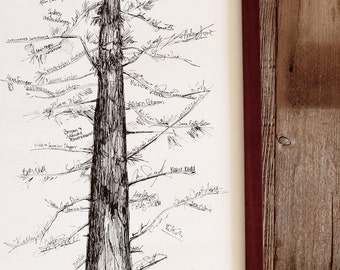 Wedding Guest Book Alternative, Signature Tree, unique guest book, pine tree, housewarming gift, fingerprint tree, rustic home, guest book