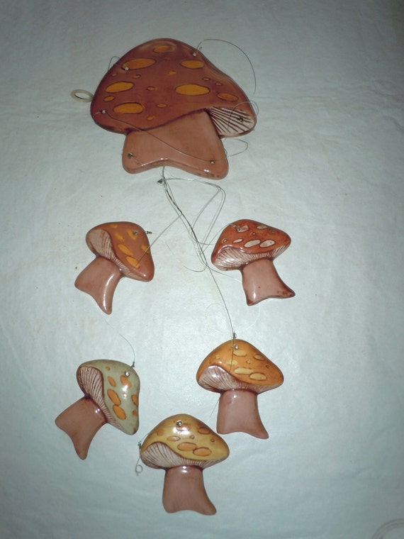 Vintage 1970s Pottery Mushroom Wind Chimes