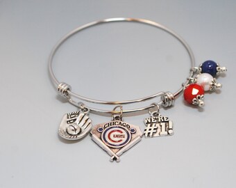 Chicago Cubs Stainless Steel Bracelet Gifts/Chicago Cubs Expandable Bracelet Gifts/Chicago Cubs Jewelry Gift/Chicago Cubs Baseball Bracelet/