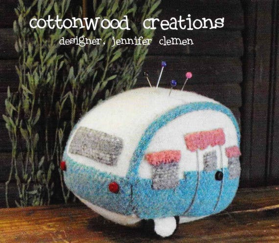 Wool Applique Pattern, Vintage Camper, Camper Pin Keep, Cushion, Wool Pin Keep, Sewing Accessory, Sewing, Cottonwood Creations, PATTERN ONLY