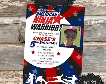 AMERICAN NINJA Warrior Custom Photo Birthday Invitation - Digital File, You Print - 5x7 OR 4x6 - Wording Fully Customizable