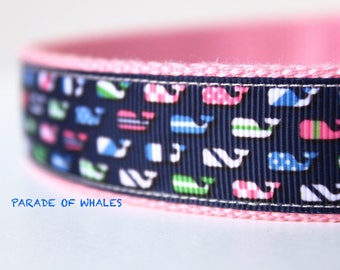 Colorful Whales Dog Collar, Stripe Dog Collar, Dog Collar, Adjustable Dog Collar, Pet Accessory, Preppy Dog Collar, Polka Dot Collar