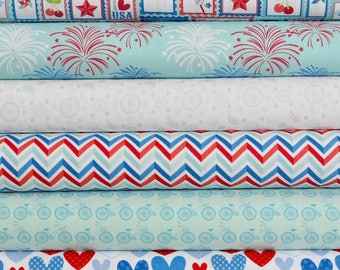 Star Spangled Aqua 6 Fat Quarters Bundle by Doodlebug Designs for Riley Blake, 1 1/2 yards total