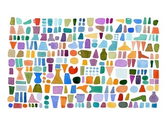Summer outdoors, Modern art, abstract watercolor print, Beach combing, colorful watercolor painting, abstract watercolor print