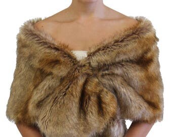 Faux fur stole Vintage Brown, Bridal fur stole, faux fur wrap, shrugs boleros wraps 800M-VBRN