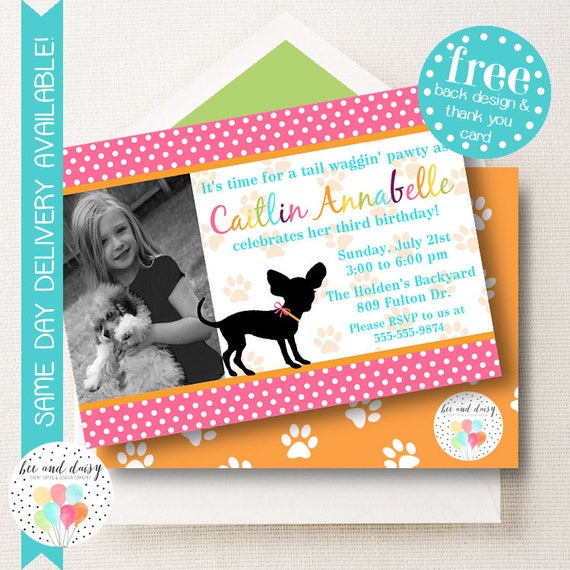 Girls Dog Invitation, Dog Birthday Invitation, Dog Party, Girl First Birthday, Girl Birthday, Dog Invite, Dog Photo Invite, Puppy Pawty Il_570xn