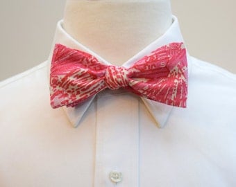Men's Bow Tie, Getting Hot in Here, pink ivory bow tie, groomsmen gift, wedding party wear, groom bow tie, Lilly menswear, tuxedo accessory