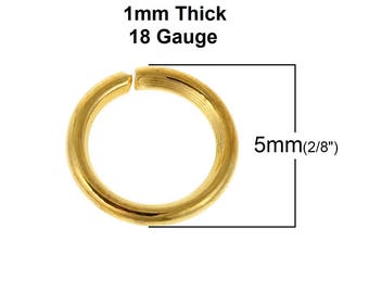 1000 pcs Gold Plated Open Jump Rings - 5mm - 18 Gauge (1mm Thick)