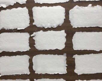 Small White Handmade Paper Deckle Edged Cards - 10 Business Cards, Wedding Place Cards