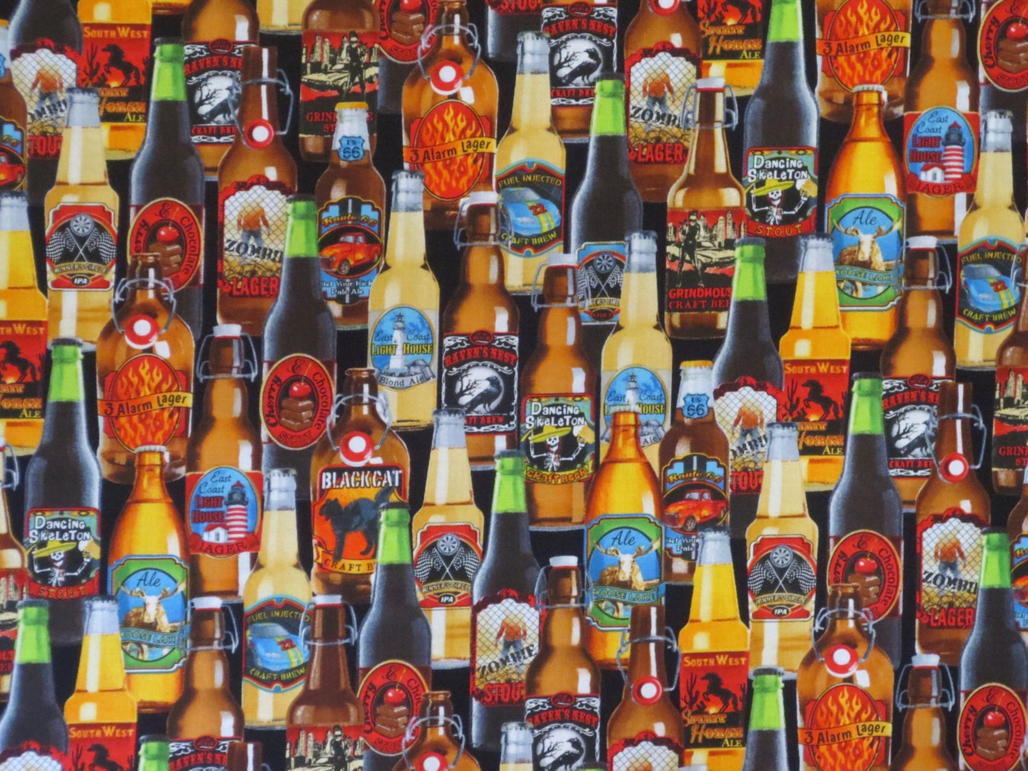 Colorful Packed Craft Beer Bottle Print Pure Cotton FabricBy