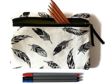 Pencil case, zipper pouch, feather cosmetic bag