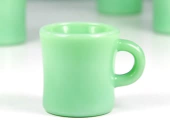 Fire King Jadeite Mug, with small crack, C Handle G212 Thick Walled, Jadite Restaurant Ware, Anchor Hocking, 1940s Glass, Coffee Mug