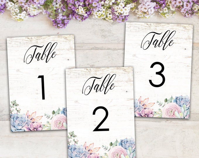 Sweet Rustic Boho Floral Succulent Printable Wedding Table Numbers Fill In Your Table Numbers, Instant Download Print Your Own