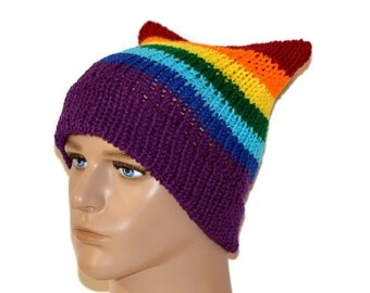 Rainbow Cat Hat, Rainbow hat, Rainbow Beanie, Hipster Beanie,Rainbow, Rainbow Pride, Pussy hat, Rainbow pussy hat , National equality march