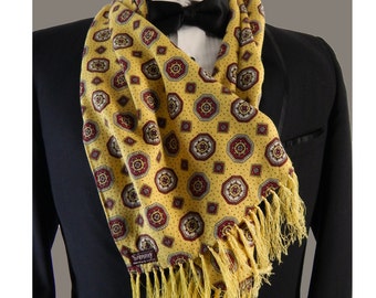 Vintage Scarf. 1960s Men’s Fringed Scarf. 60s Mod Sammy Scarf. Yellow Tuxedo Scarf.