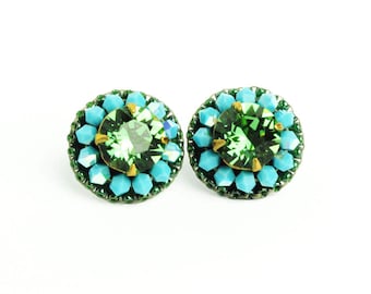 Teal green earrings | turquoise stud earrings | big summer stud earrings | gift for mother's day | unique boho-chic turquoise green earrings