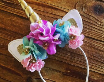 Unicorn Headband - Unicorn Horn - Unicorn Costume - Unicorn Flower Headband