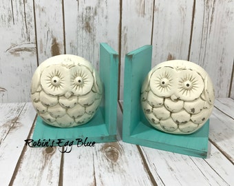 Fat Owl Figurines Set of Bookends//Available in a Variety of Colors//Gifts for Her//Farmhouse Decor//French Country Decor//Owl Book Ends