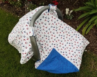 Baby Car Seat Cover Nautical - Tiny Boats - Red, White and Blue