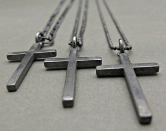 Mens Cross necklace silver, Cross jewelry, Cross necklace, Mens silver necklace, Sterling Silver Thick Cross charm, Cross Sterling silver