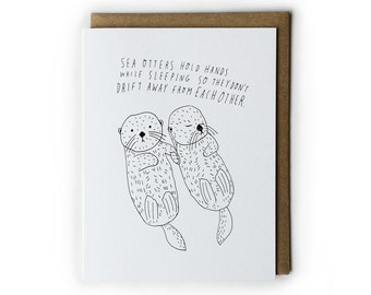 Sea Otter Greeting Card, Wedding Gift Idea, Anniversary Gift for Her, Cute Wedding Card, Baby Shower Gift, Folded Notecard, A2, 4.25x5.5