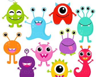 Monsters Clipart Set - clip art set of cute monsters, monsters, characters, party - personal use, small commercial use, instant download