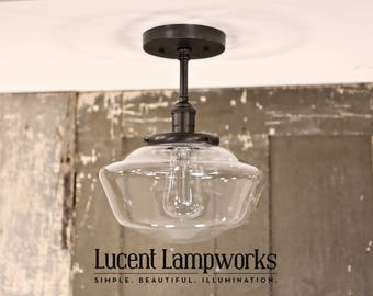 Semiflush Fixture with Clear Schoolhouse - 10 Inch