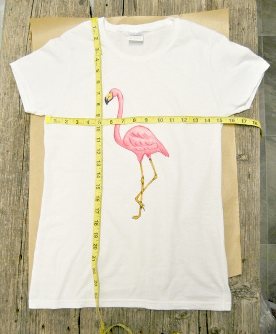 Flamingo Shirt Woman Top Tee Handpainted Unique Tshirt Art