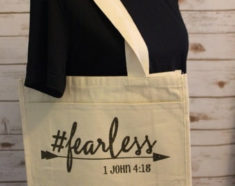 Fearless-Large Canvas Tote with Exterior Pocket