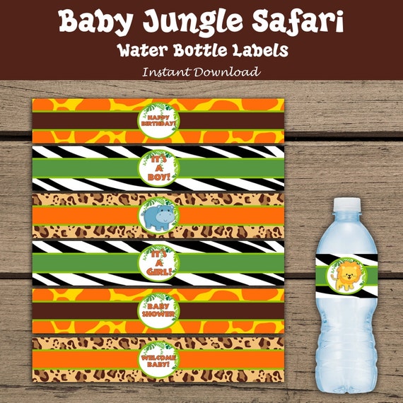 jungle safari water bottle labels printable jungle baby