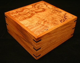 Jewelry box, Watch box, Heirloom box, Keepsake box, Lift lid, Wood box, Canary wood, Spalted Maple Burl, Ebony (SB0080)