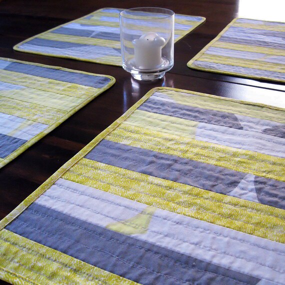 Quilted placemats yellow and gray Marimekko placemats