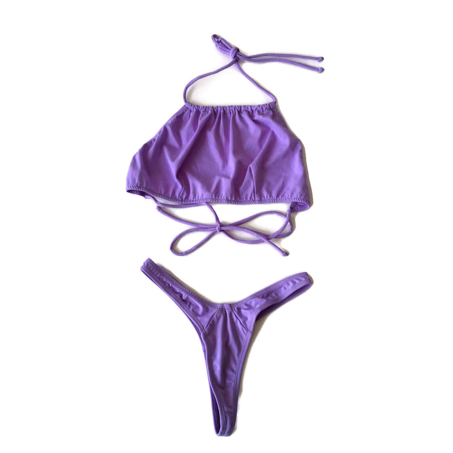 Vintage 90s High Cut Pastel Purple Halter Thong Bikini